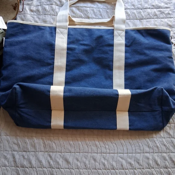 Sezane Denim and Cream Cabas Weekender - Picture 3 of 9